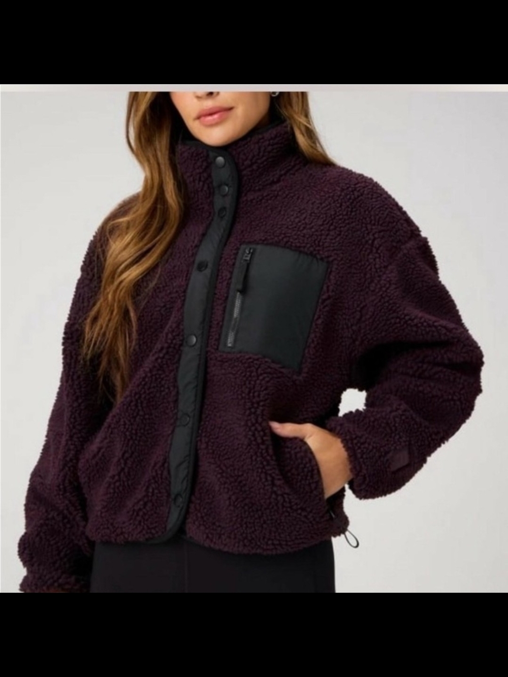 NWT Large Fabletics Dark Purple Teddy Jacket